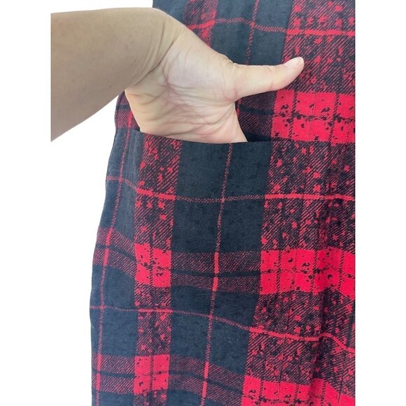 JS Scherrer Vintage Womens Pencil Skirt Size Large Black Red Plaid Wool Paris - Picture 3 of 14